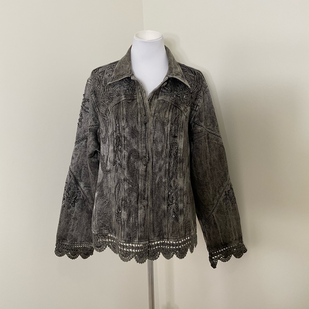 Vintage Flashback Embroidered Gray Women's Jacket